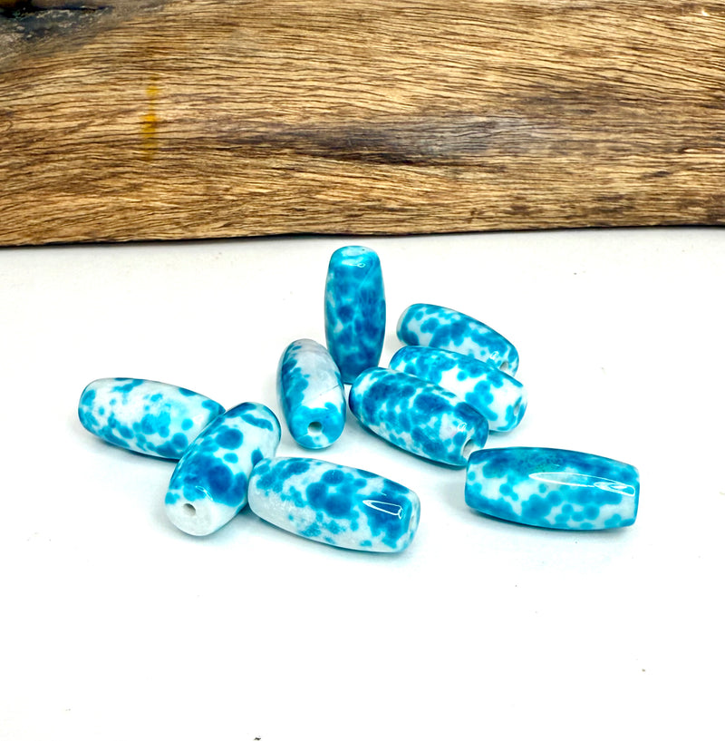14x28mm Oval Agate Focal Beads – Multicolor & Blue-White Barrel Gemstones (Sold by the Piece)