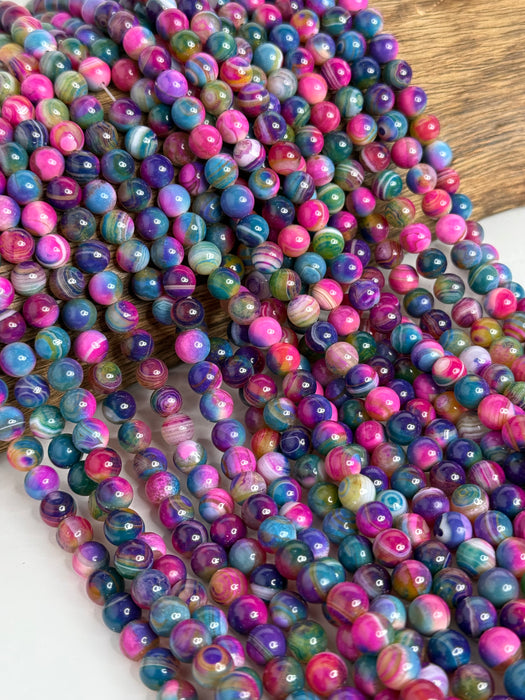 8mm Multicolor Agate Gemstone Beads | Smooth Round Agate | 15” Strand