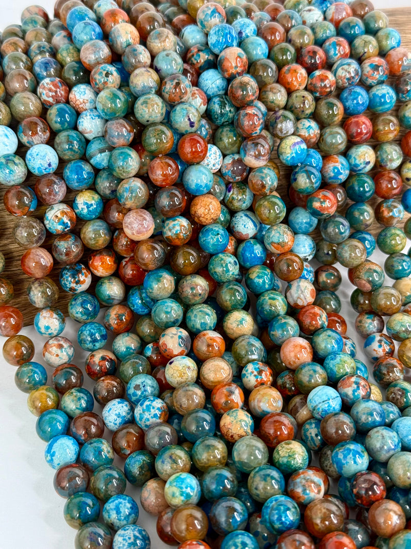 10mm Smooth Multicolor Fire Agate Gemstone Beads | Agate Gemstone Beads | Multicolor Agate | DIY Jewelry Designs | 15" Strand