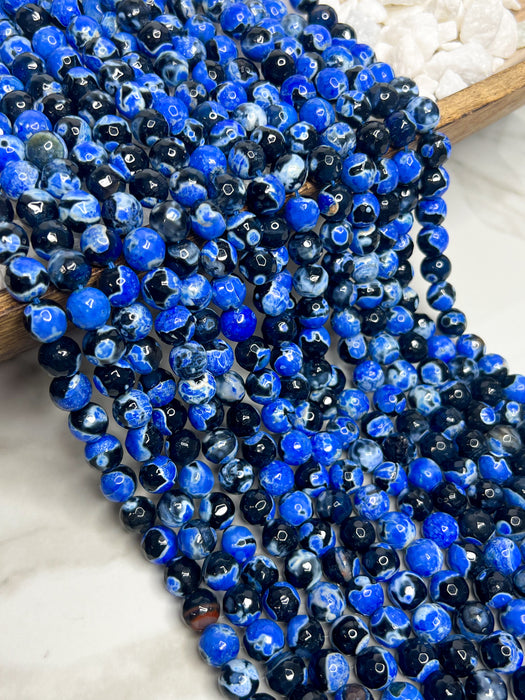 10mm Faceted Black & Blue Fire Agate | Round Gemstone Beads | Jewelry Making DIY | Gemstone Beads | 15 Inch Strand 38 Beads per Strand | One Strand