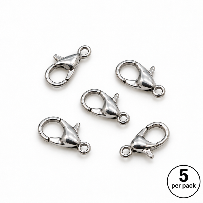 23×12mm Silver-Tone Lobster Clasps – Zinc Alloy | 5 per Pack