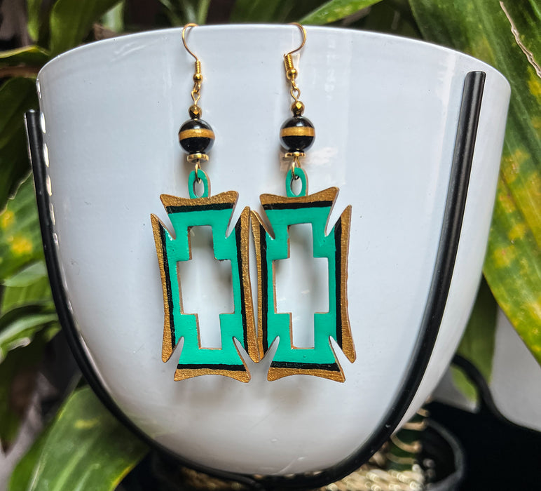 Fihankra Green Turquoise and Gold Earrings