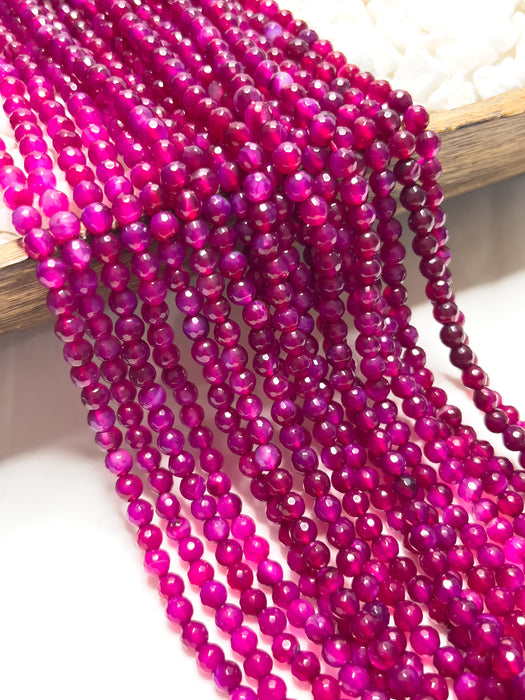 6mm Faceted Agate | Fuchsia Beads | Faceted Agate Gemstone Beads | DIY Jewelry Design | One Strands