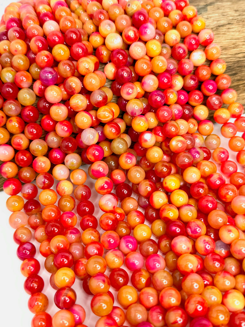 10mm Smooth Multicolor Fire Agate Gemstone Beads | Agate Gemstone Beads | Multicolor Agate | DIY Jewelry Designs | 15" Strand