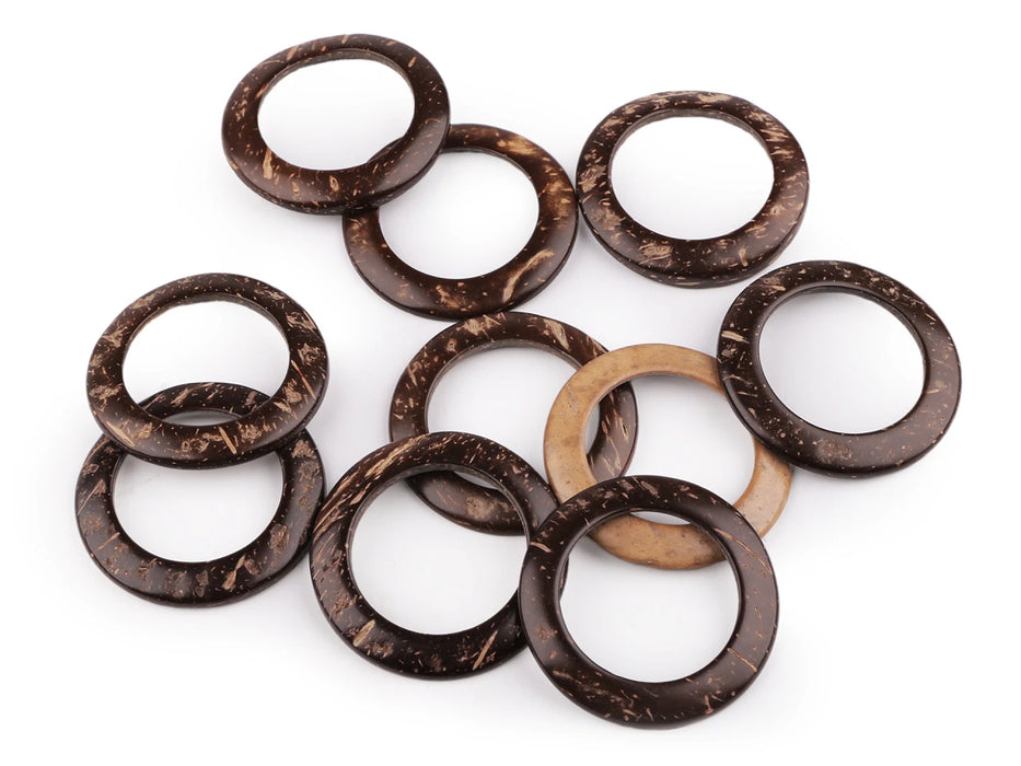 45mm Coconut Shell Rings – Natural Brown Flat Donut Beads for Jewelry & Crafts (10pcs)