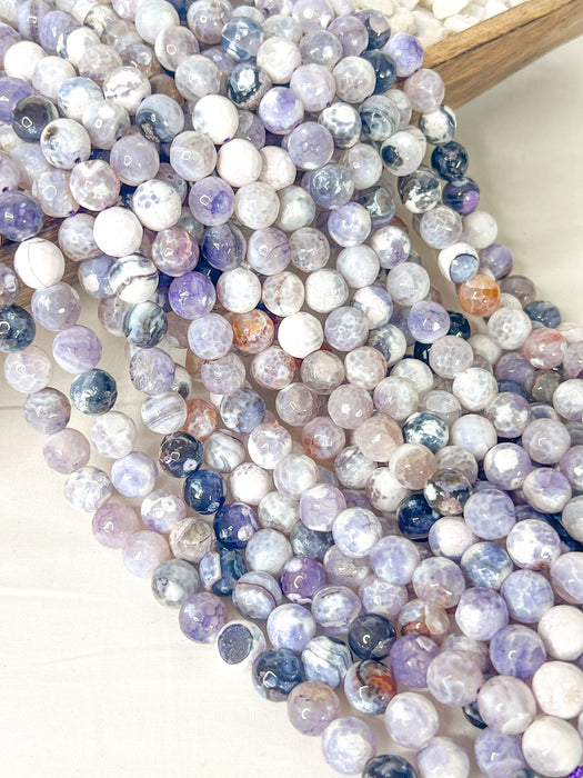 12mm Faceted Fire Agate | Faceted White With a Hint of Purple Agate Gemstone Beads | DIY Jewelry Making | 15" Strand 32 Beads per Strand | One Strand