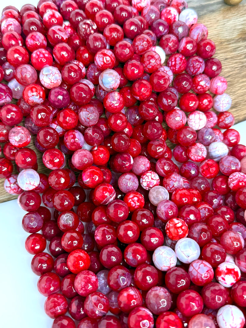 12mm Faceted Fire Agate | Faceted Red Fire Agate | DIY Jewelry Making | 15 Inch Strand | 32 Beads