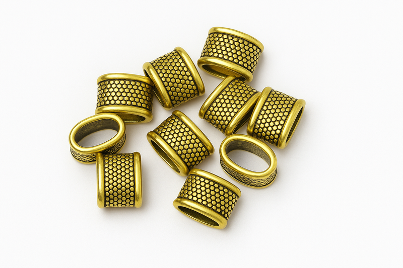 16x10mm Antique Gold Barrel Spacer Beads – Textured Metal Beads, 10pcs Pack