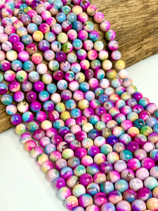 10mm Smooth Multicolor Fire Agate Gemstone Beads | Agate Gemstone Beads | Multicolor Agate | DIY Jewelry Designs | 15" Strand