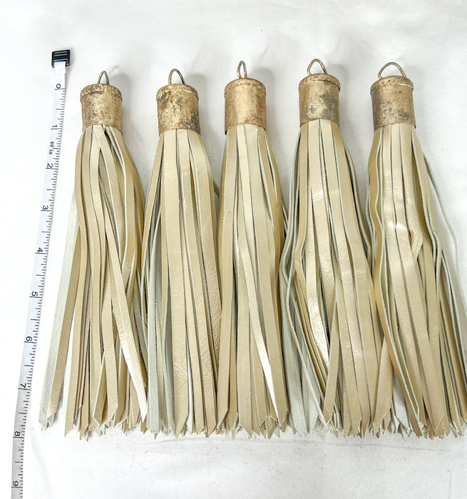 Long Leather Tassels | Vintage Leather Tassels | Soldered Brass Tassel Caps | DIY Jewelry Designs | One Tassel