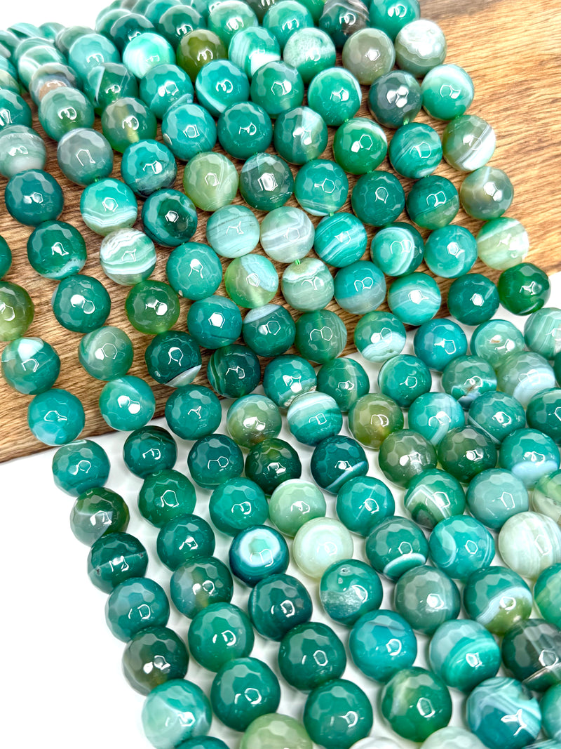 14mm Faceted Banded Agate Gemstone Beads | Green Banded Agate Beads | " Strand | DIY Jewelry Design