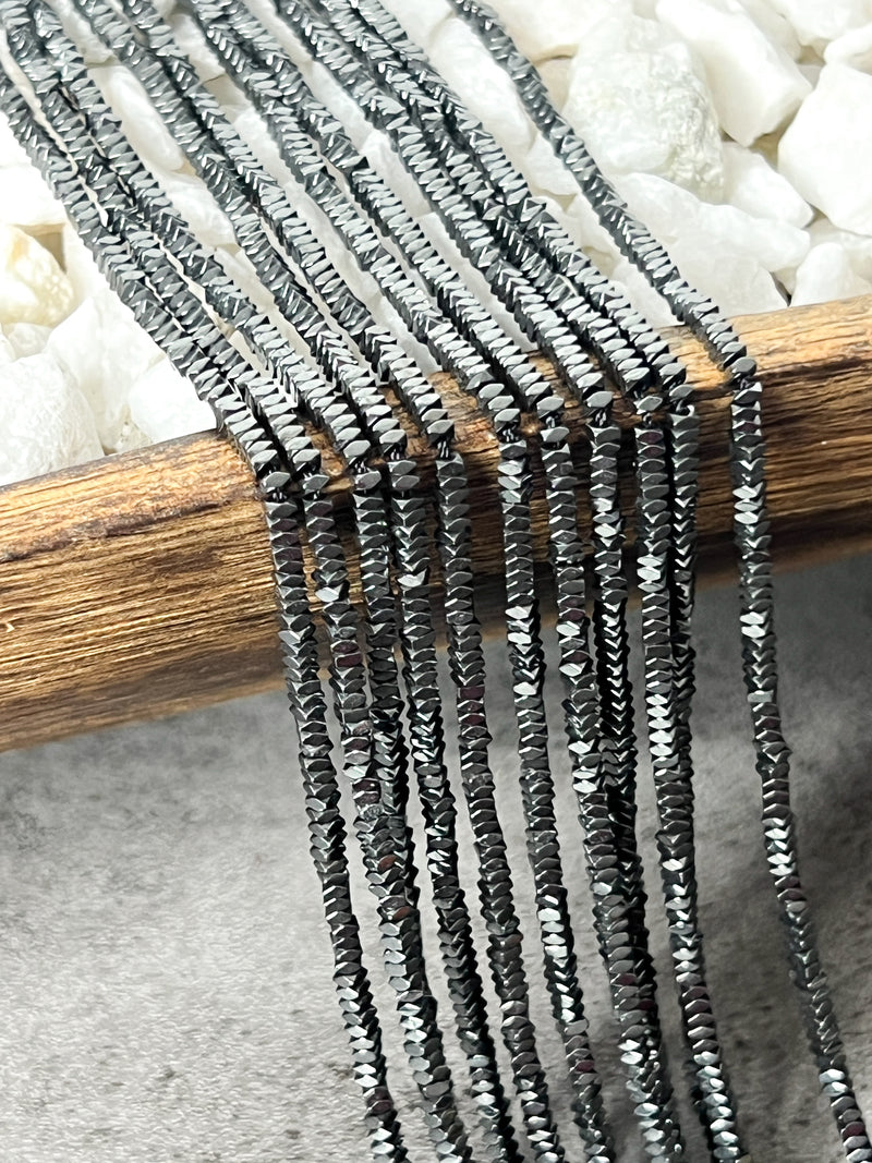 1x2mm Square Hematite Rondelle Disc Beads | Natural Gemstone Beads | Spacer Loose Stone Beads for Jewelry Making 15.5" 1 Strand | DIY Jewelry Making | Over 200 pcs