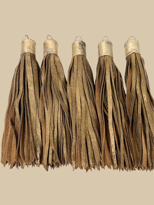 Long Leather Tassels | Vintage Leather Tassels | Soldered Brass Tassel Caps | DIY Jewelry Designs | One Tassel