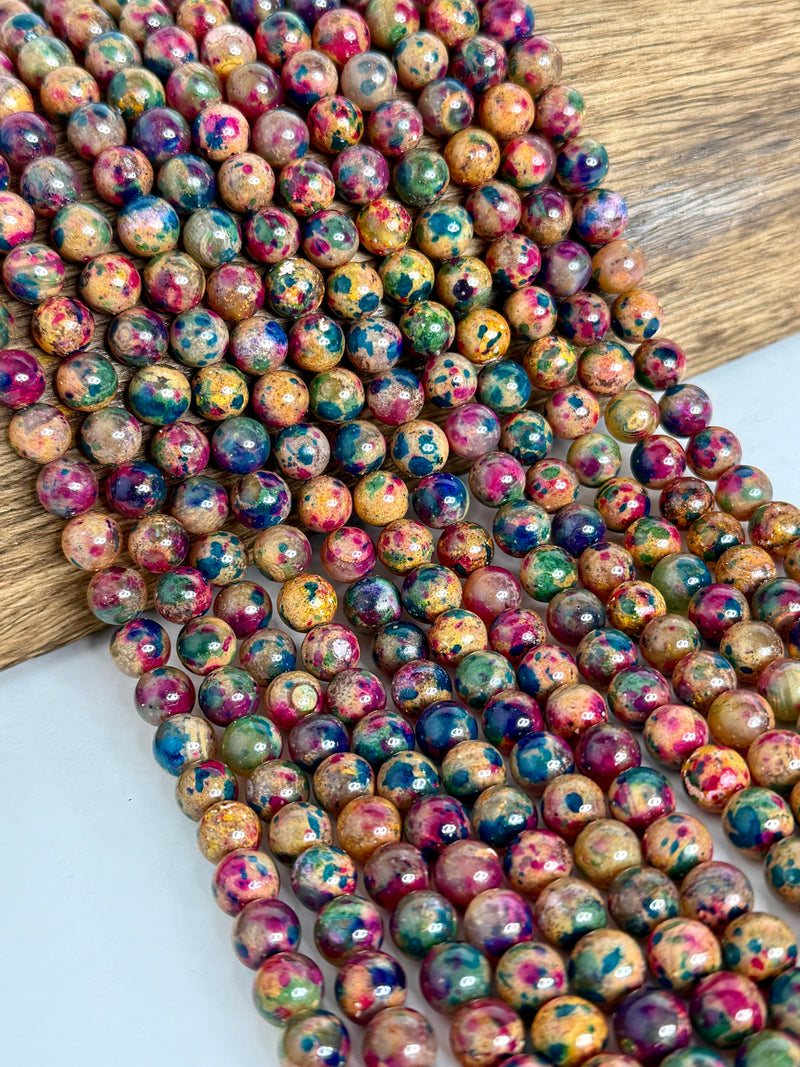 8mm Multicolor Agate Gemstone Beads | Smooth Round Agate | 15” Strand