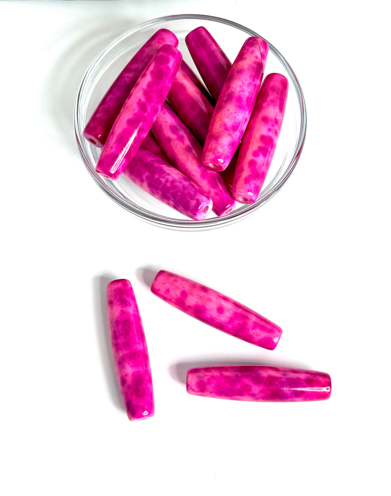 55mm Pink & Purple Marbled Agate Tube Focal Beads – Long Polished Gemstone Centerpieces for Necklaces & Jewelry Making