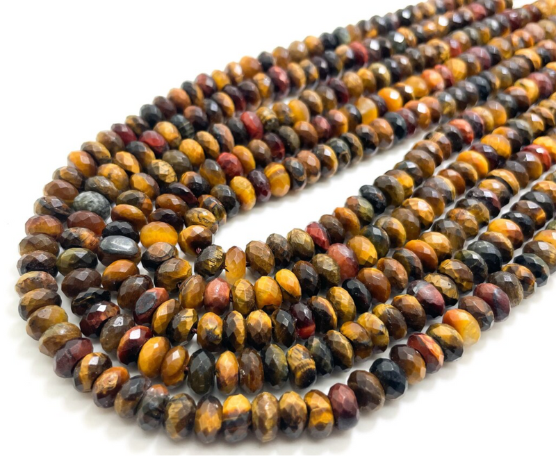 8x12mm Faceted AAA Natural Tiger Eye gemstone bead | Faceted 8x12mm Rondelle Beads | Beautiful Natural Multicolor Tiger Eye Gemstone Bead | DIY Jewelry Designs | 15" Strand