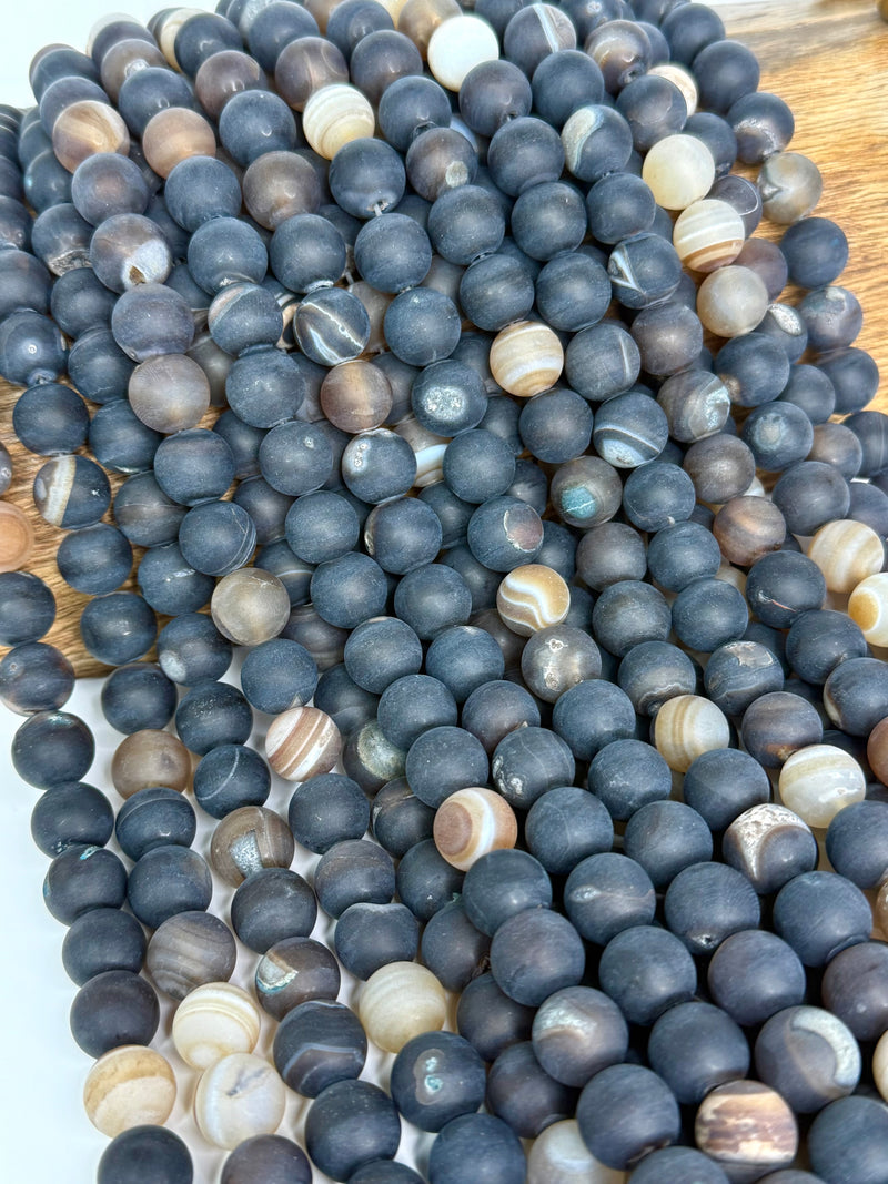 12mm Smooth Matte Banded Agate Gemstone Beads | 12mm Smooth Agate | Natural Gemstone Loose Beads | Matte Round | DIY Jewelry Making | 15" Strand