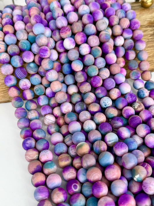 12mm Matte Agate Gemstone Beads – Multicolor Round Beads for Jewelry Making, 15” Strand - One Strand