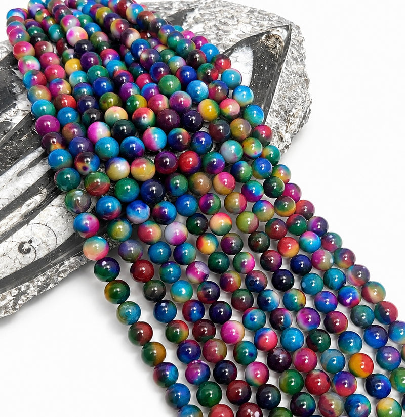 10mm Rainbow Multicolor Agate Beads | Multicolor Smooth Round Gemstones | 15" Strand for Jewelry Making | One Strand