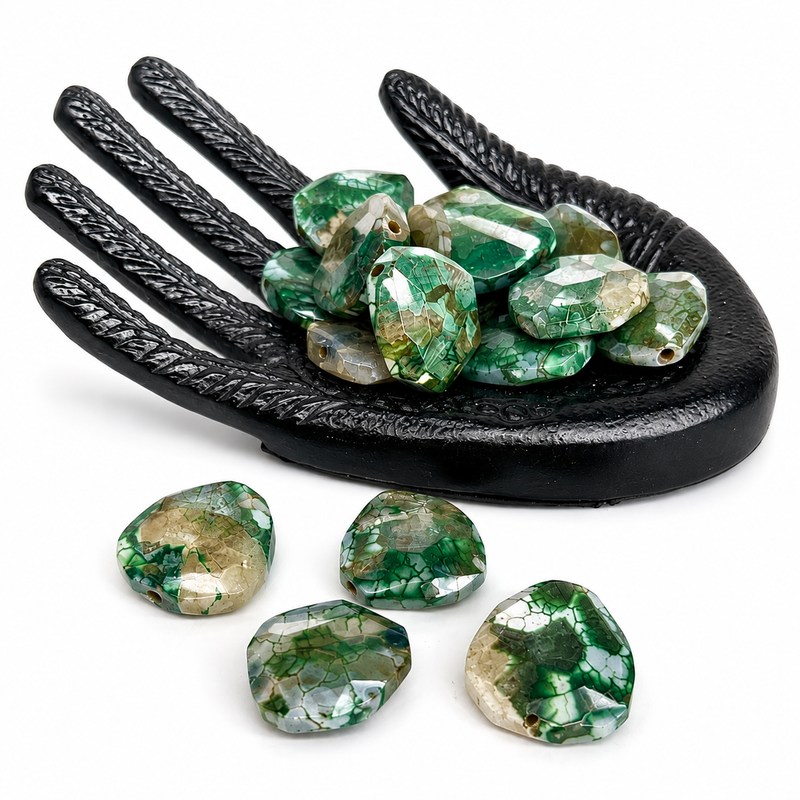 30–35mm Faceted Fire Agate Freeform Teardrop Focal Beads – Choose from 4 Colorways – One Piece