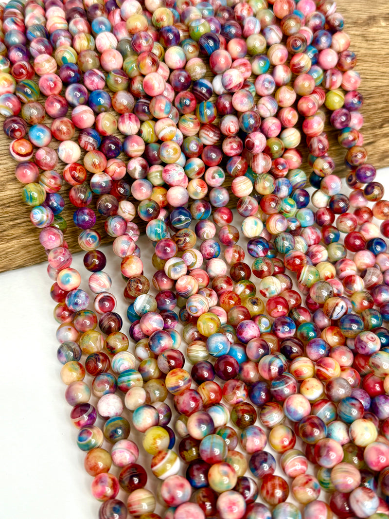 8mm Smooth Multicolor Agate Gemstone Beads | Agate Gemstone Beads | Multicolor Agate | DIY Jewelry Designs | 15" Strand
