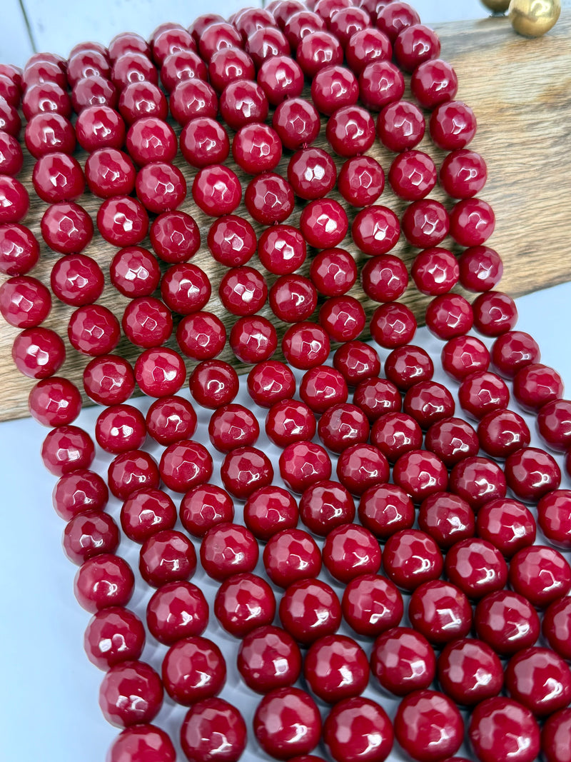 14mm Faceted Berry Jade Gemstone Beads – 15” Strand for Jewelry Making - One Strand