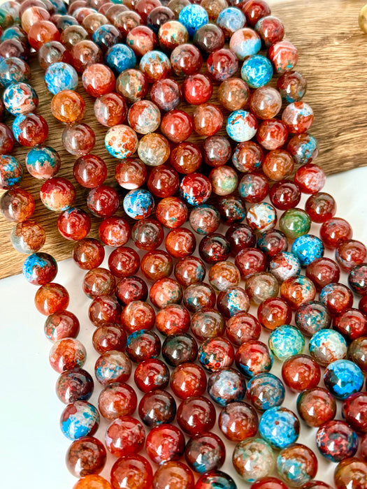 14mm Smooth Fire Agate Gemstone Beads | Multicolor Agate Beads | DIY Jewelry Designs | 15" Strand