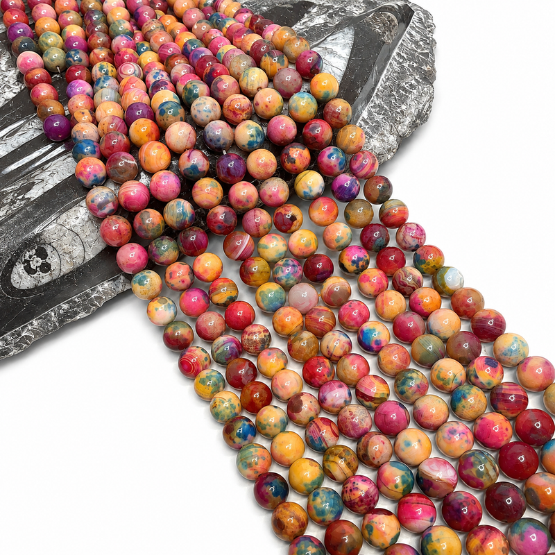 10mm Smooth Multicolor Fire Agate Gemstone Beads | Agate Gemstone Beads | Multicolor Agate | DIY Jewelry Designs | 15" Strand