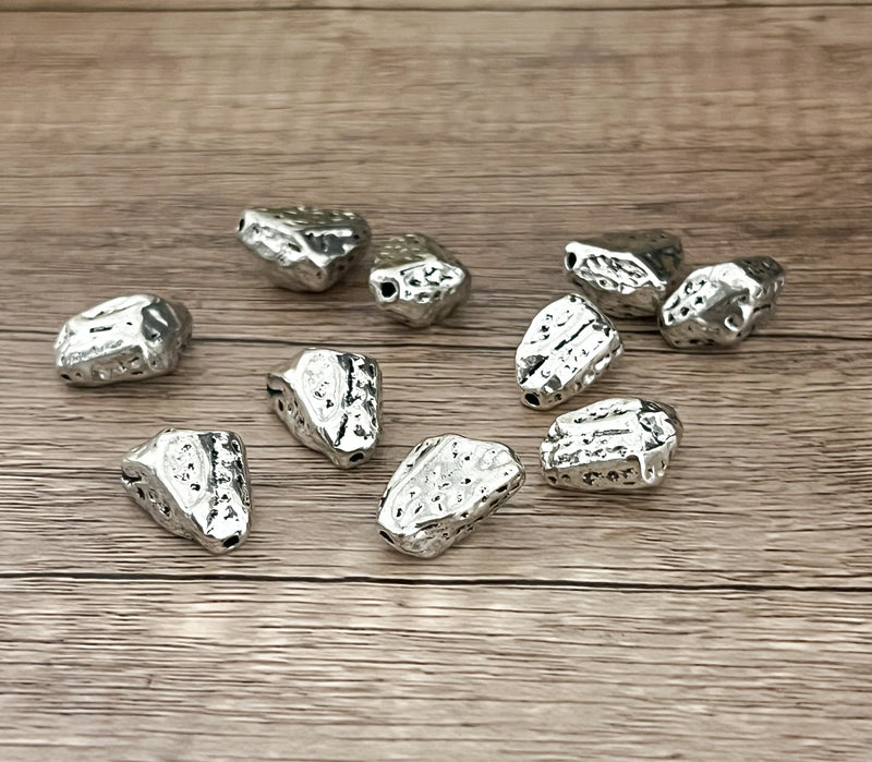 16mm x 9mm Pewter Nugget Beads  Pewter Spacer Beads | 10 Pieces | Textured Silver Color | DIY Jewelry Designs | Lead & Nickel Free