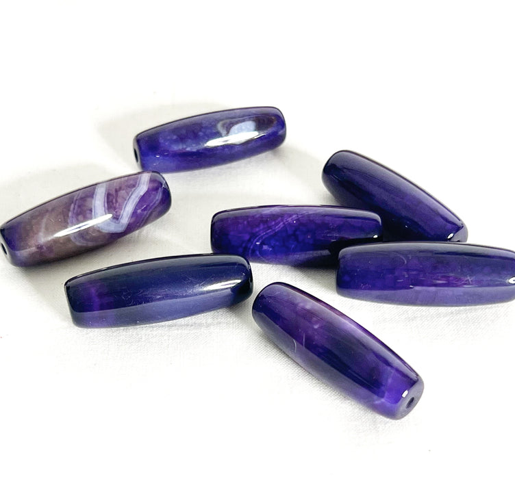 14x40mm Purple Agate Gemstone Focal Bead | Deep Purple Banded Agate Bead | DIY Jewelry |1 Piece