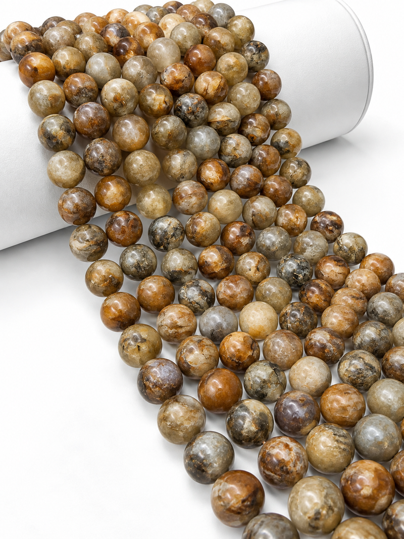12mm Smooth Calcite Gemstone Beads – Natural Earth Tone Round Stone Beads – 15” Strand