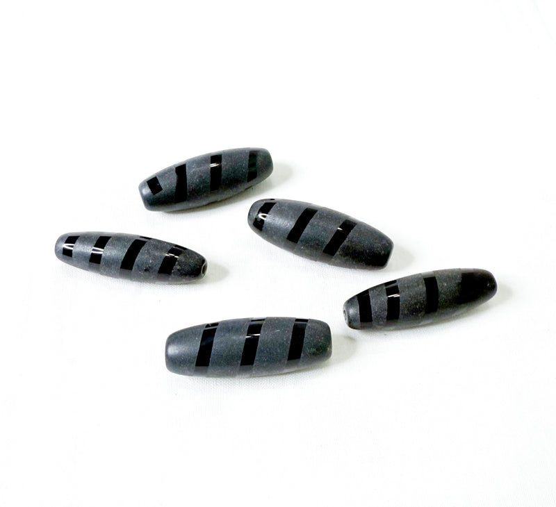 14x40mm Agate Gemstone Focal Beads | Matte Black Striped Agate Focal Beads | Protection Beads | DIY Jewelry Designs | 1 Bead