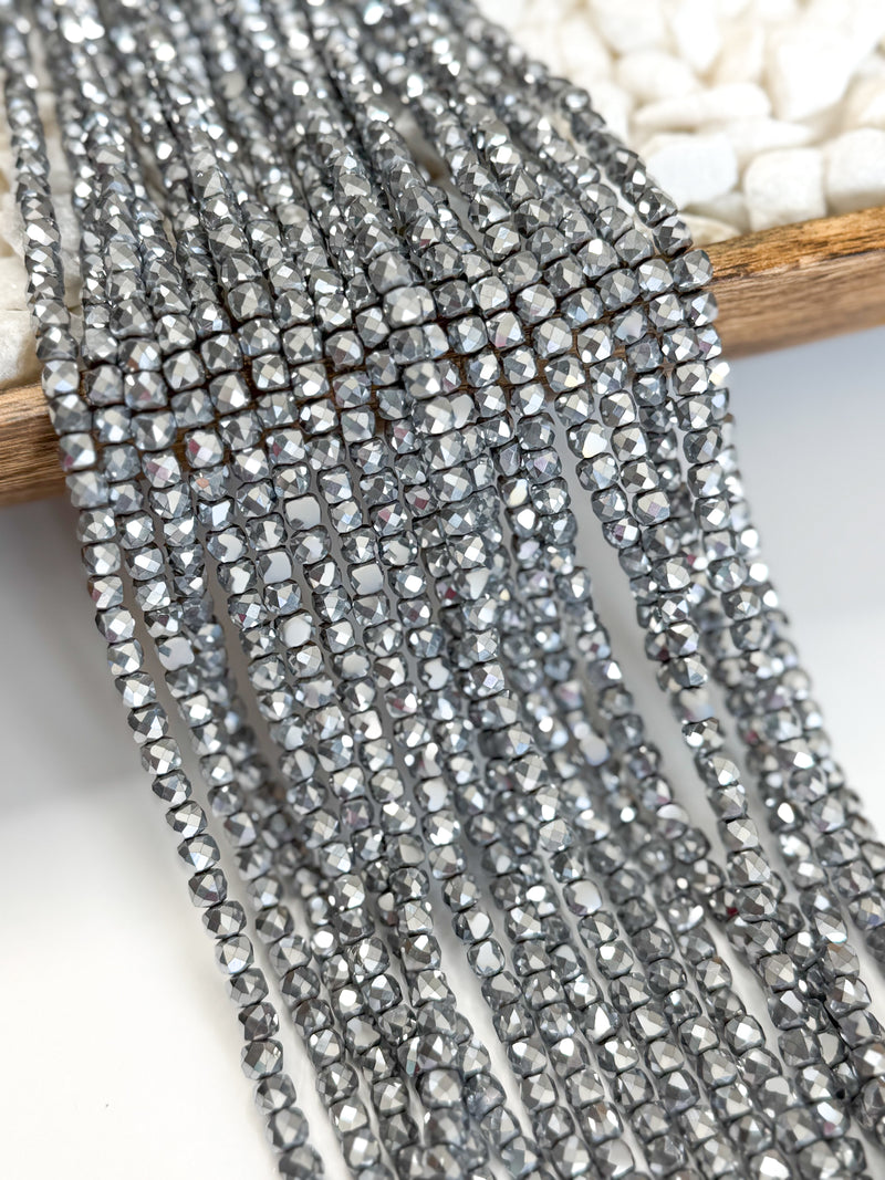 6x6mm Faceted Hematite Cube Beads | Square Hematite Gemstone Beads | DIY Jewelry Designs | 16" Strand | Approximately 82 Beads