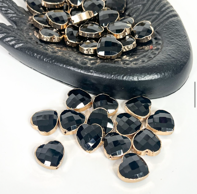 16mm Gold Trimmed Faceted Crystal Heart Beads – Sparkling Glass Beads for Jewelry Making - Multiple Colors (4 Pack)