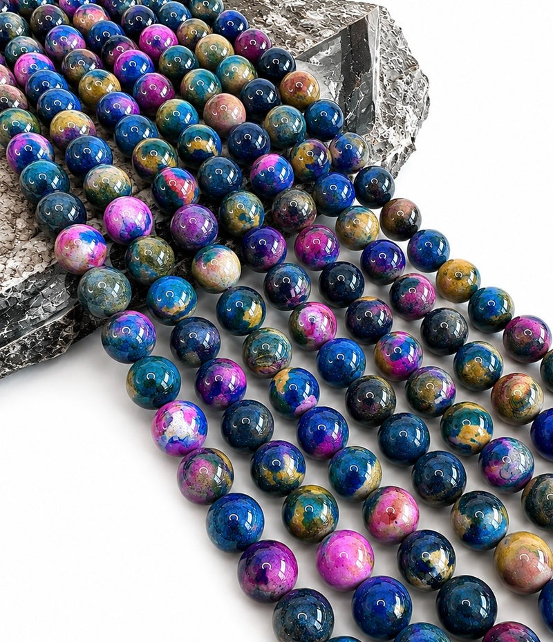 14mm Smooth Agate Gemstone Beads – Multi-Color Rainbow Mix | 14” Strand, 28 Beads | Polished Natural Stone for Jewelry Making | One Strand