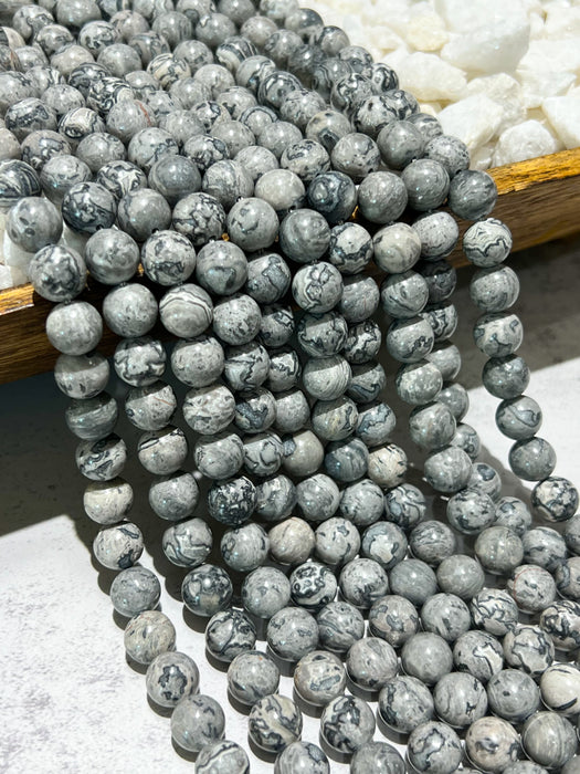 10mm Smooth Map Jasper Gemstone Beads | Smooth Map Jasper | Gray | DIY Jewelry Designs