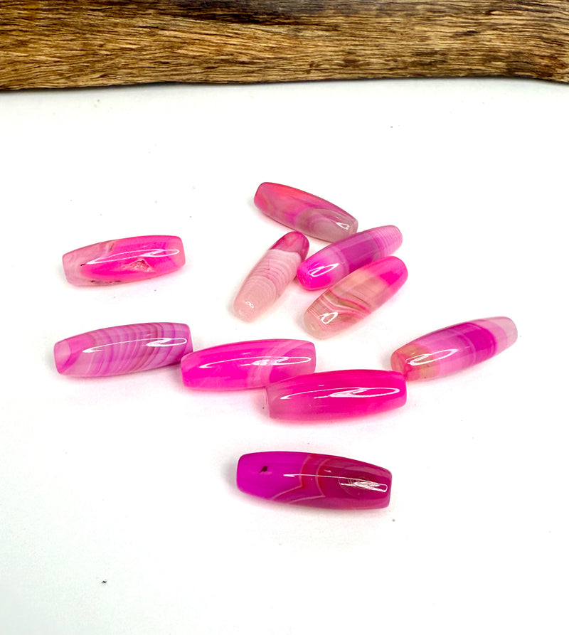 10x30mm Banded Agate Focal Beads – Barrel Gemstones in Assorted Colors (Sold by the Piece)