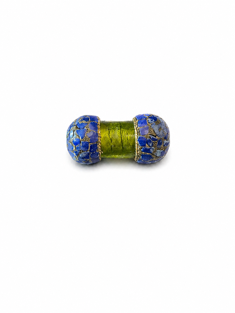 Napoli Mosaic Glass Focal Beads | Gemstone Chip Ends | Artisan Glass Barrel Bead 42–44mm | Luxury Jewelry Making Supplies | One Bead