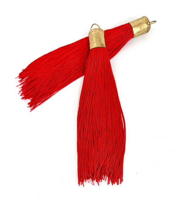 9 Inch Long Silk Tassels with Textured Brass Caps – Vibrant Jewelry Making Components for Statement Necklaces, Earrings & DIY Designs