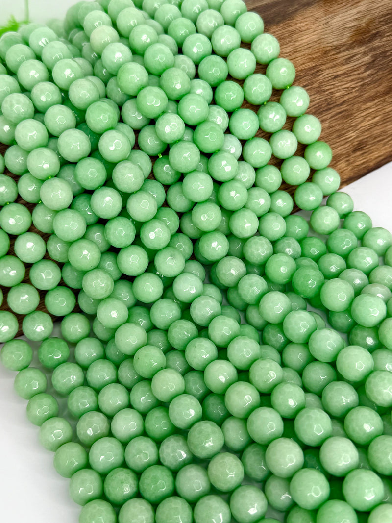 12mm Faceted Jade Gemstone Beads | Jade Gemstone Beads | Mint Green | 15” Strand | DIY Jewelry Designs