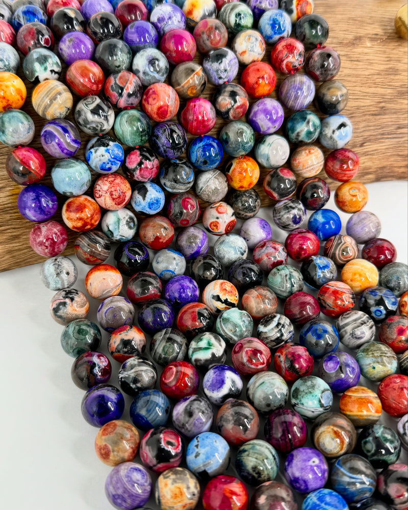 10mm & 14mm Smooth Multicolor Fire Agate Gemstone Beads | Agate Gemstone Beads | 14mm & 10mm | DIY Jewelry Designs | 15" Strand