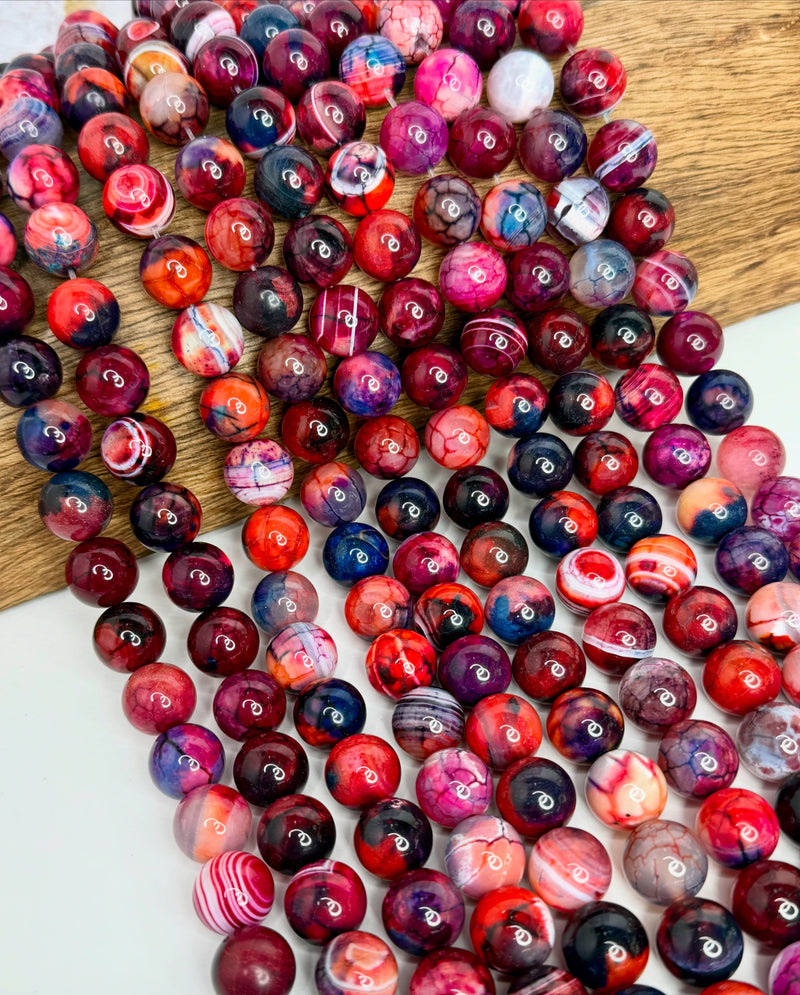 14mm Smooth Fire Agate Gemstone Beads – Multicolor Purple, Berry &amp; Blue – Natural Round Beads for Jewelry Making – 15" Strand (Approx. 28 Beads)