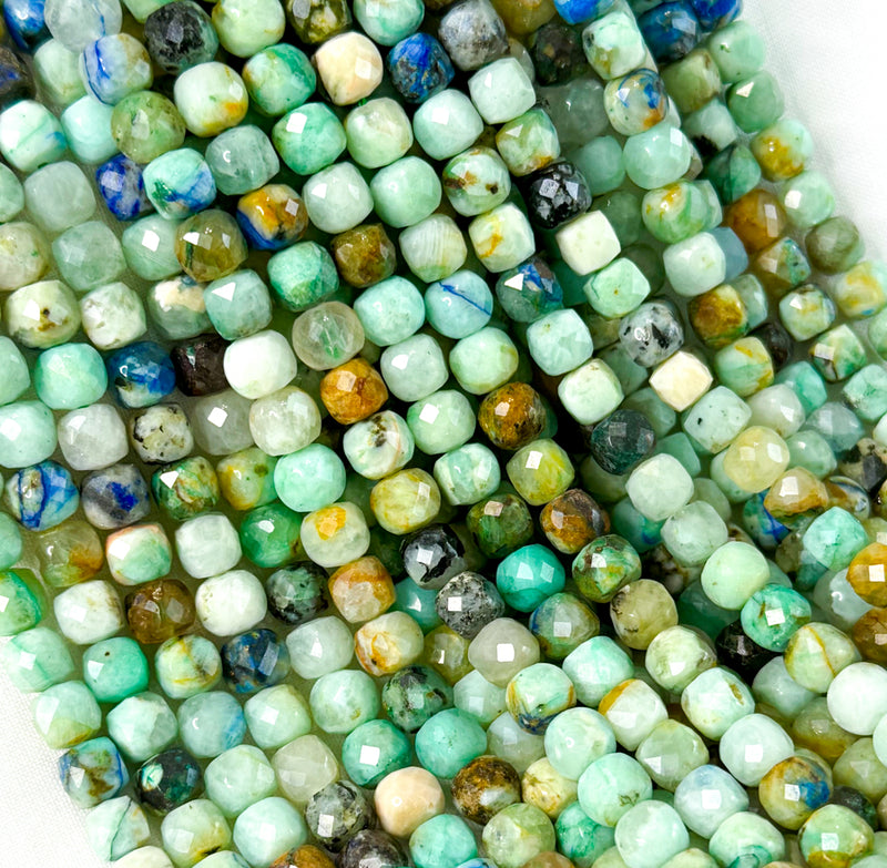 7x7mm Faceted Natural Chrysocolla Gemstone Beads | Faceted 7mm Cube Shape Beads | DIY Jewelry Designs | 16" Strand