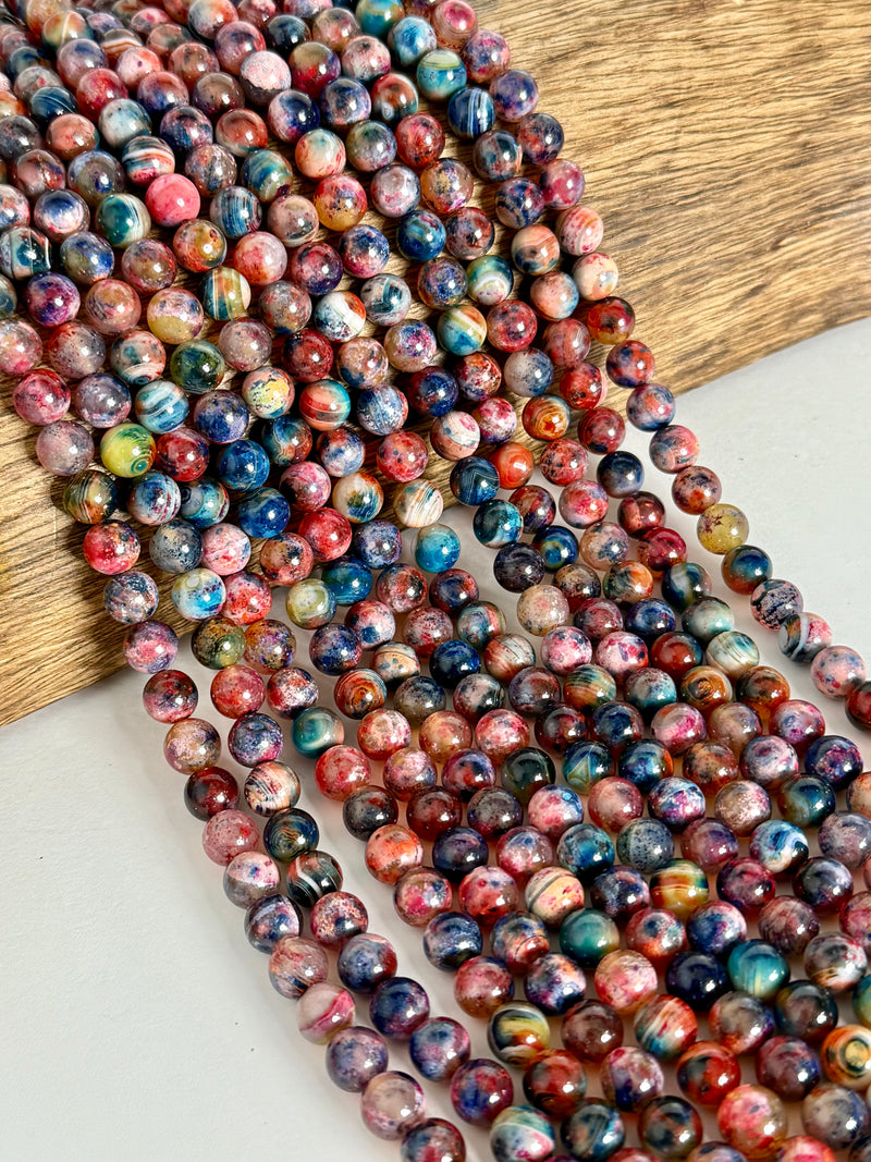 8mm Multicolor Agate Gemstone Beads | Smooth Round Agate | 15” Strand
