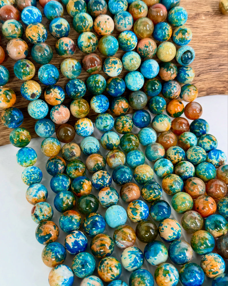 14mm Smooth Multicolor Fire Agate Gemstone Beads | Agate Gemstone Beads | Multicolor Agate | DIY Jewelry Designs | 15" Strand