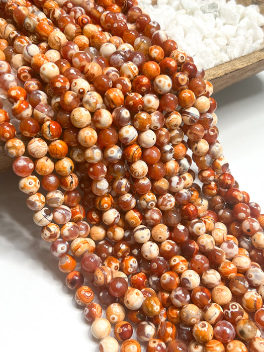 10mm Smooth Fire Agate Gemstone Beads | Orange and Cream Agate Round Gemstone Beads | Jewelry Making DIY | Gemstone Beads | 38 Beads per Strand