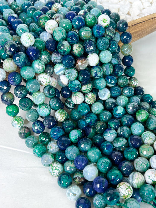 14mm Faceted Fire Agate Gemstone Beads| 14mm Blue Green Fire Agate | Faceted Agate | DIY Jewelry Designs | One Strand