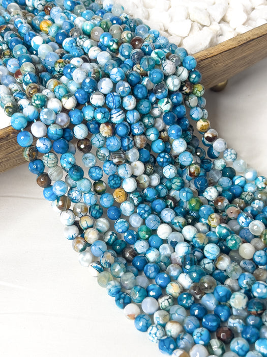 8mm Faceted Fire Agate Gemstone Beads | Blue Fire Agate | Mala | DIY Jewelry Deaigns