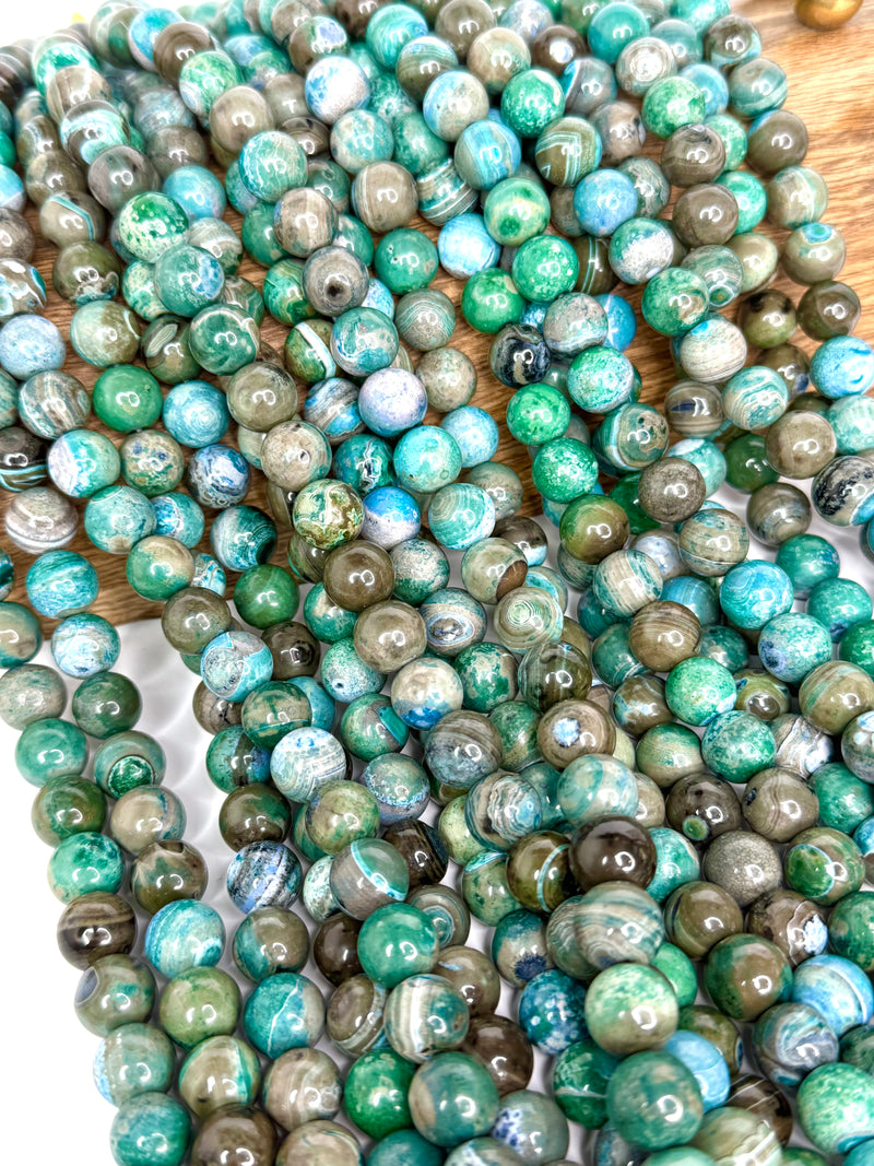 12mm Smooth Fire Agate Gemstone Beads | Smooth Green & Gray Agate | DIY Jewelry Designs | 15"