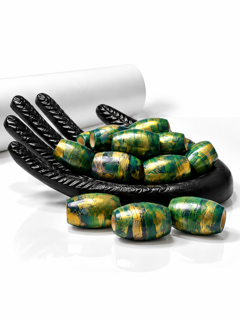 33x22mm Hand-Painted Wooden Barrel Beads, Multiple Colorways & Artistic Designs, Large Hole Jewelry Making Beads